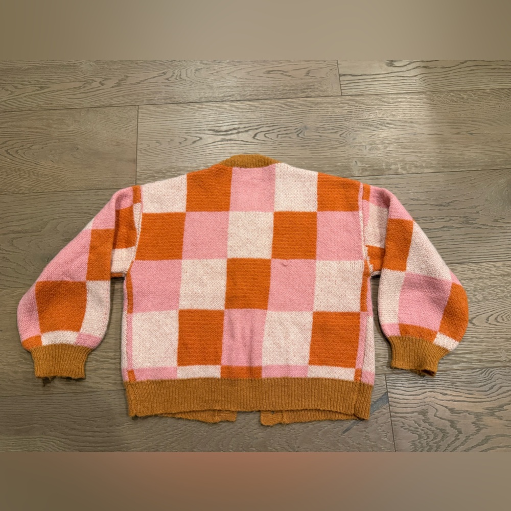 FRNCH Pink and Orange Checkered Sweater - Picture 3 of 6